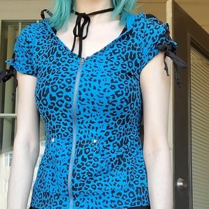 🐆🦋 Lip Service Blue Turquoise Leopard Print Hoodie